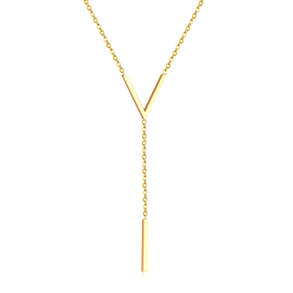 V-Lariat Drop Necklace — Gold