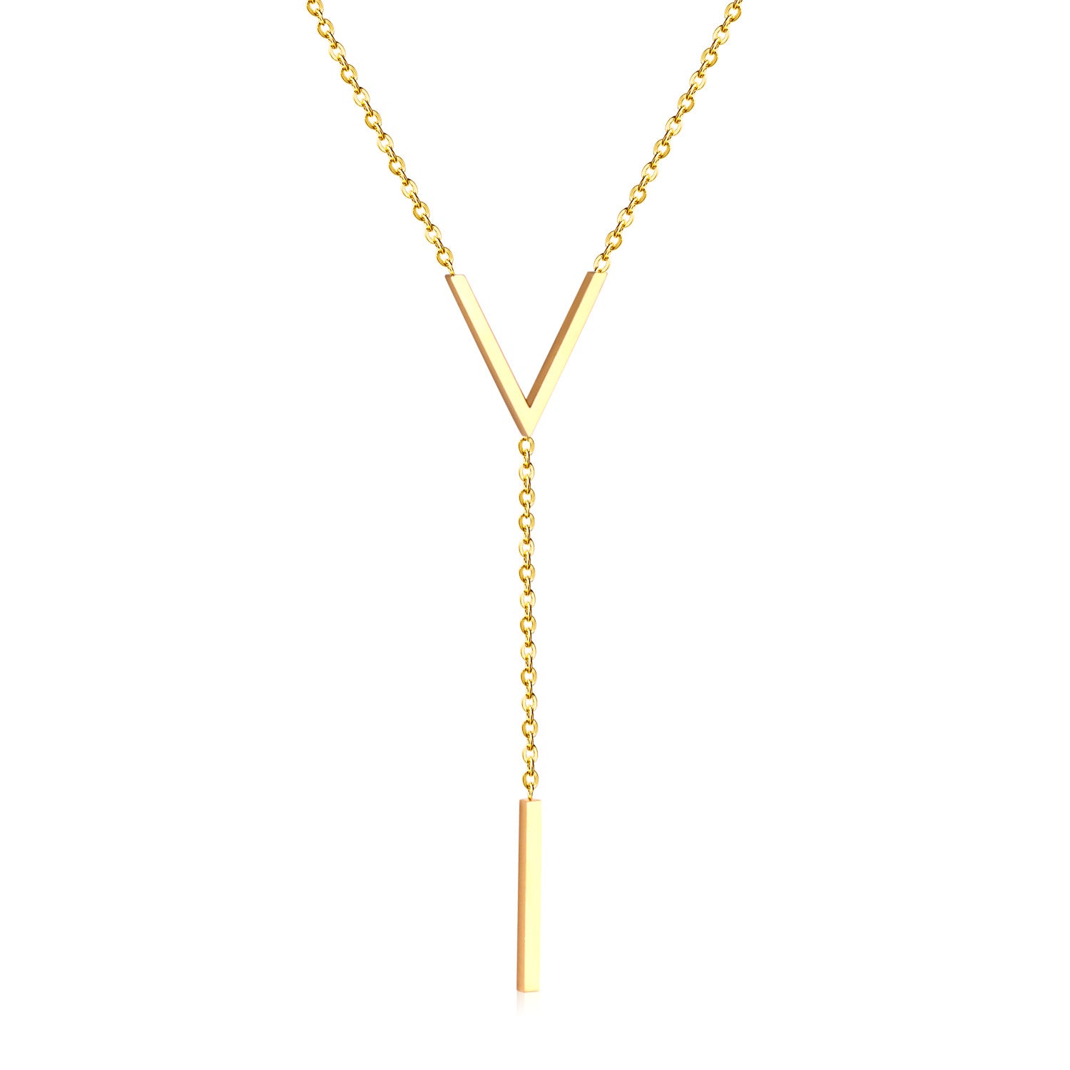 V-Lariat Drop Necklace — Gold