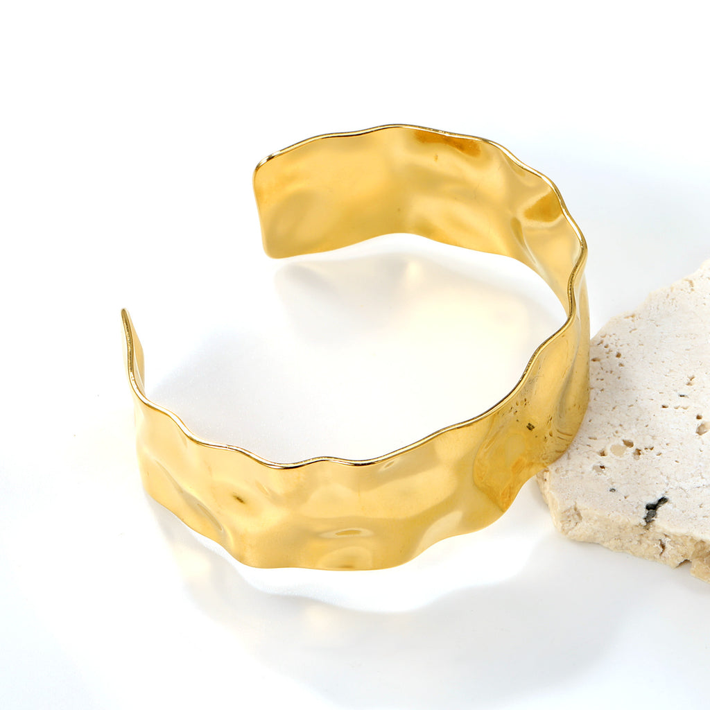 Hammered Wave Cuff Bracelet — Gold