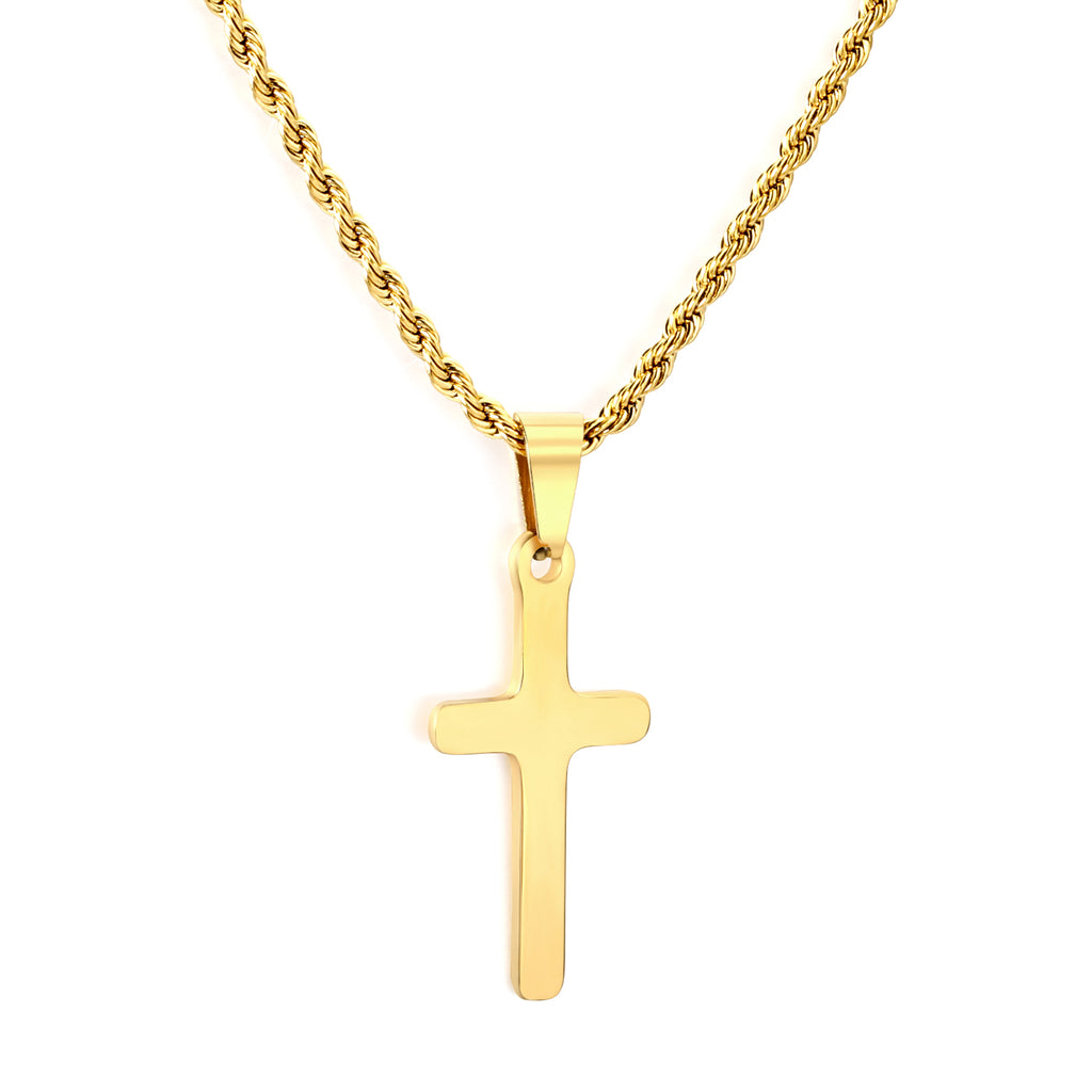Brushed Cross Rope Chain Necklace — Gold