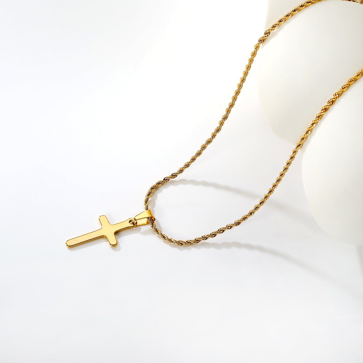 Brushed Cross Rope Chain Necklace — Gold