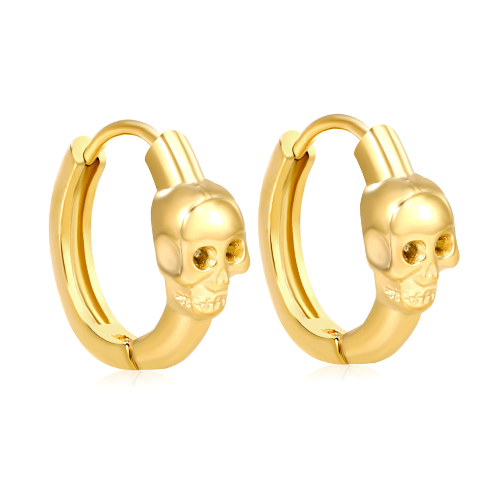 Skull Huggie Hoops — Gold