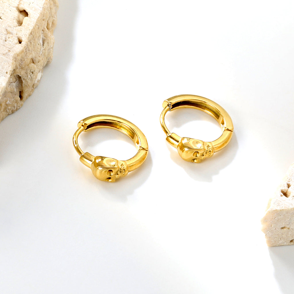 Skull Huggie Hoops — Gold