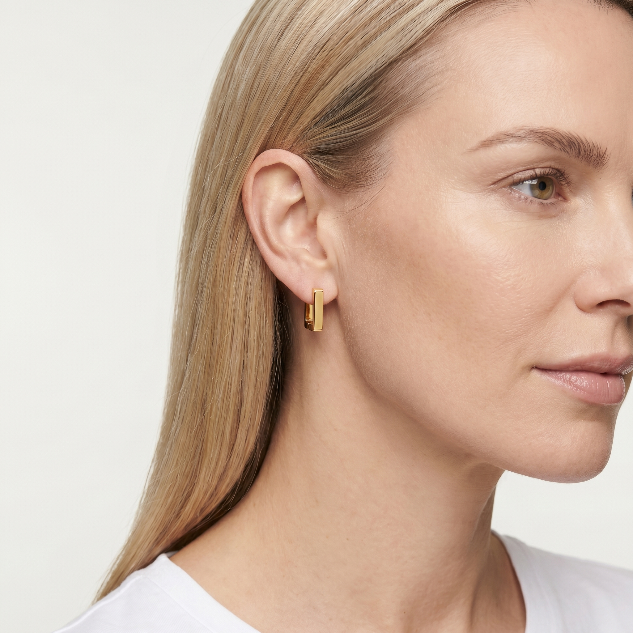 Square Huggie Hoops — Gold