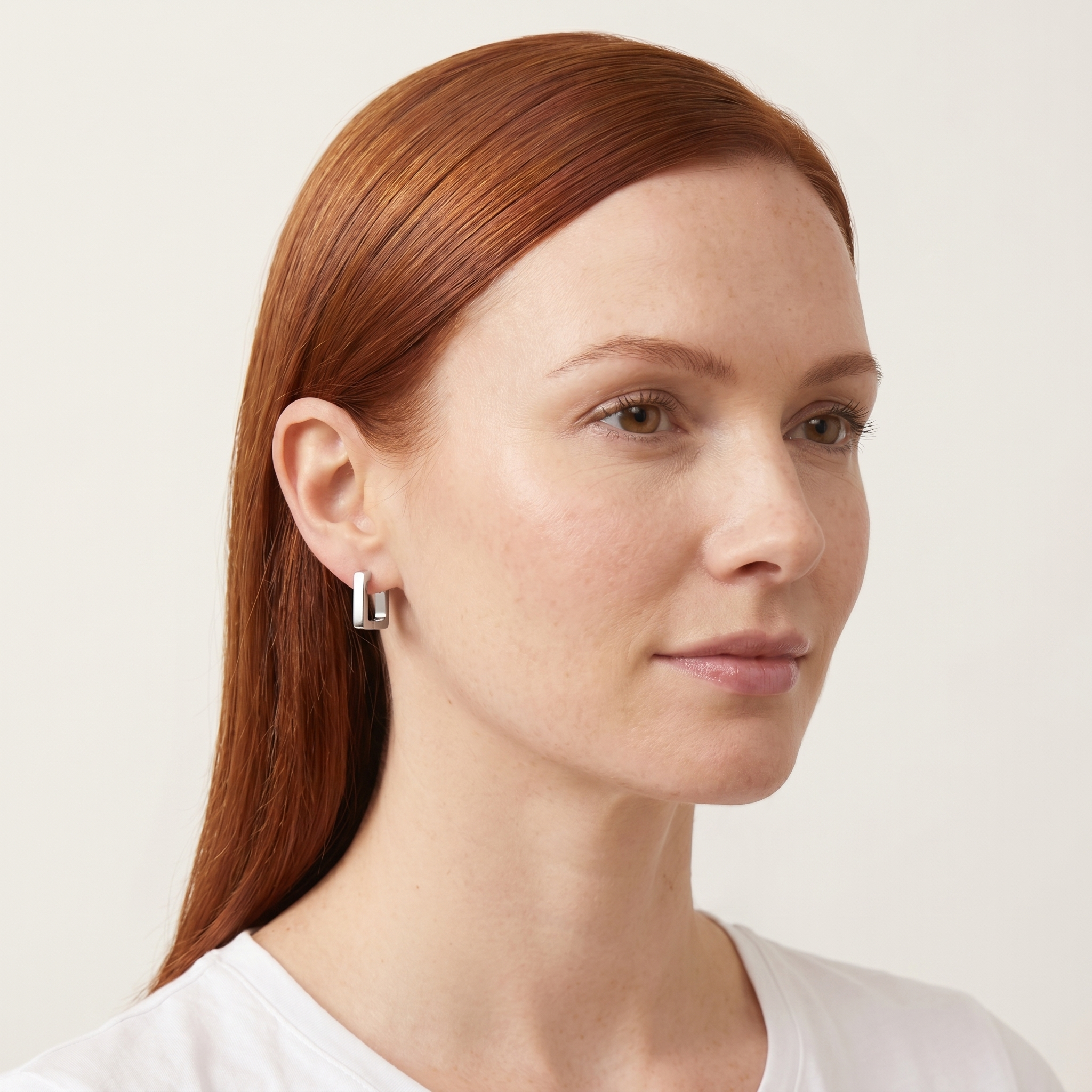Square Huggie Hoops — Silver