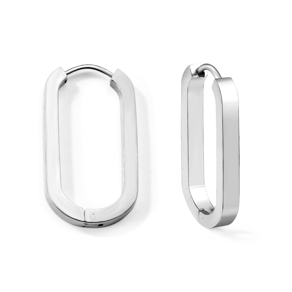 Oval Huggie Hoops — Silver