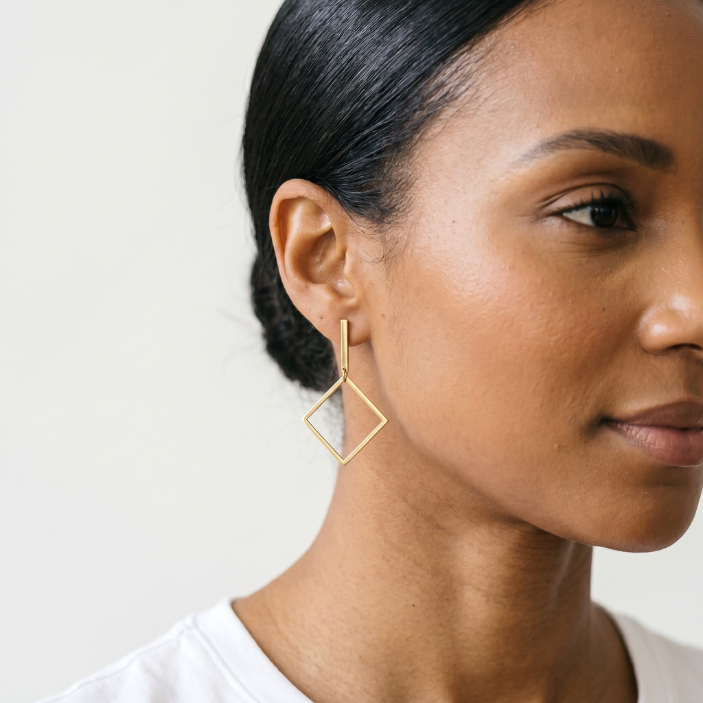 Diamond Frame Drop Earrings — Gold