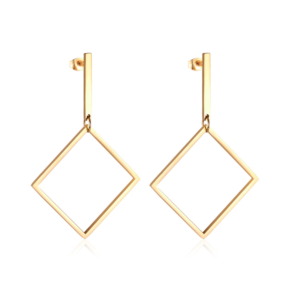 Diamond Frame Drop Earrings — Gold