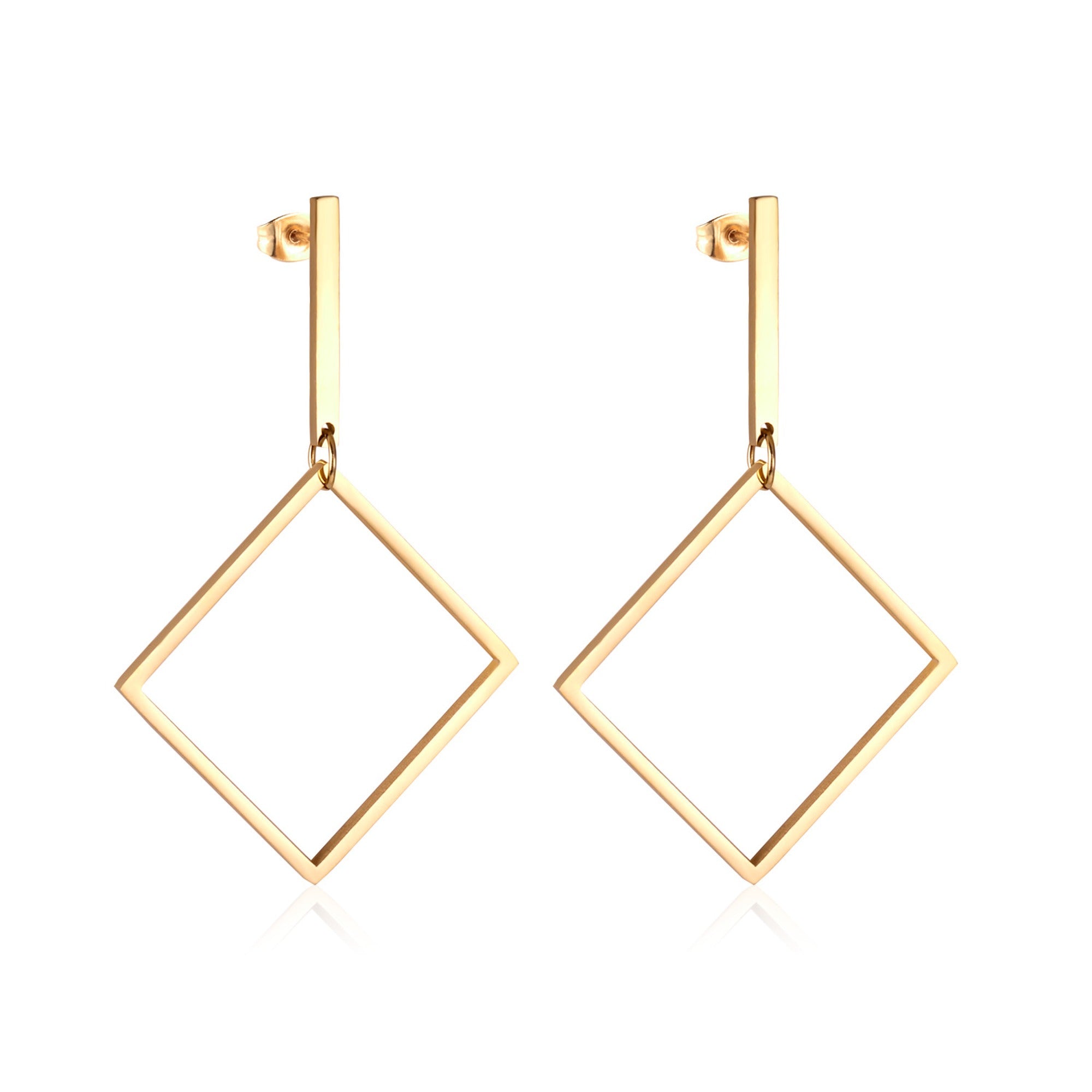 Diamond Frame Drop Earrings — Gold