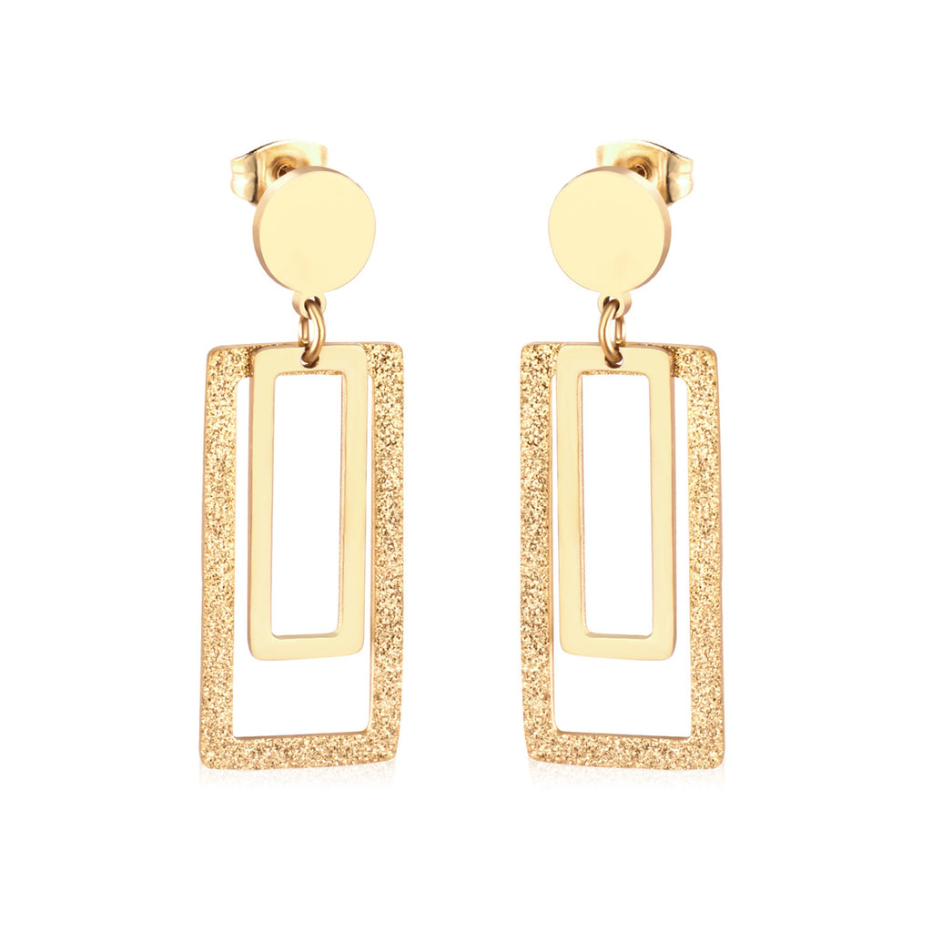 Sandblast Rectangle Drop Earrings — Gold