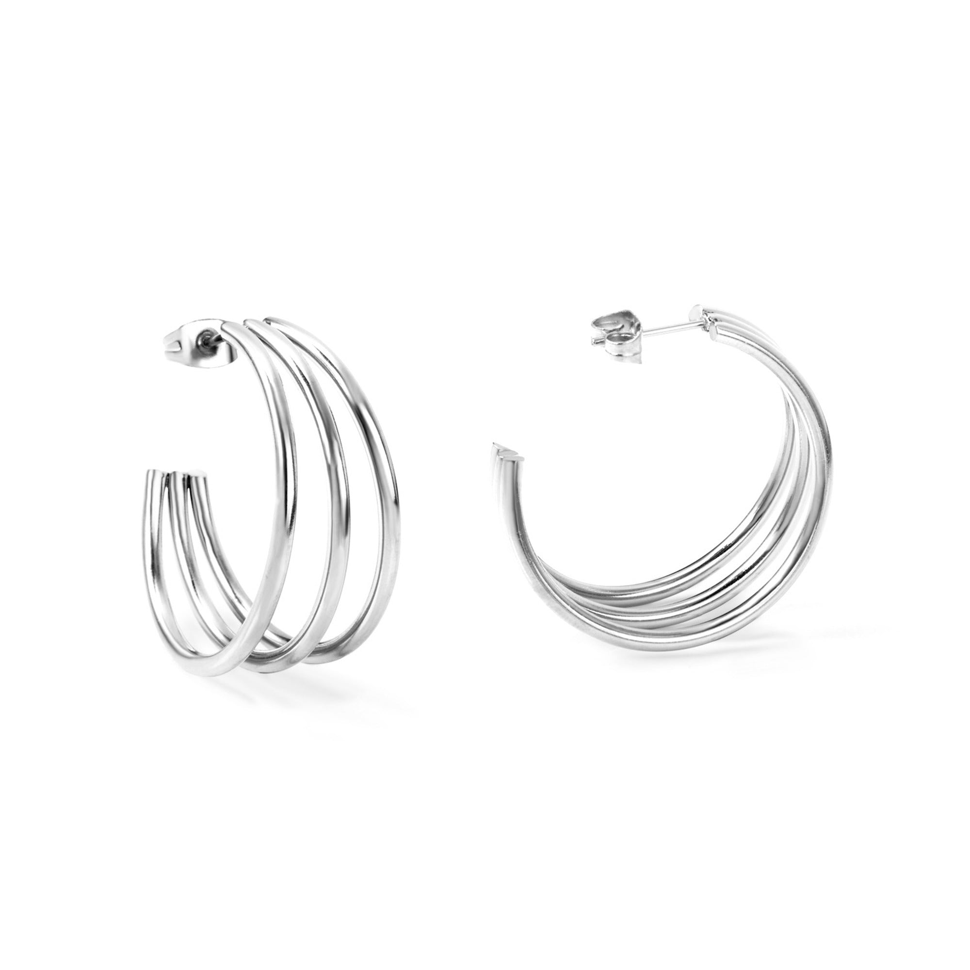 Triple Wire Hoop Earrings — Silver
