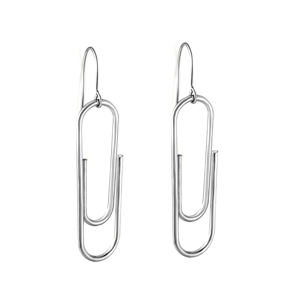 Paperclip Drop Earrings — Silver