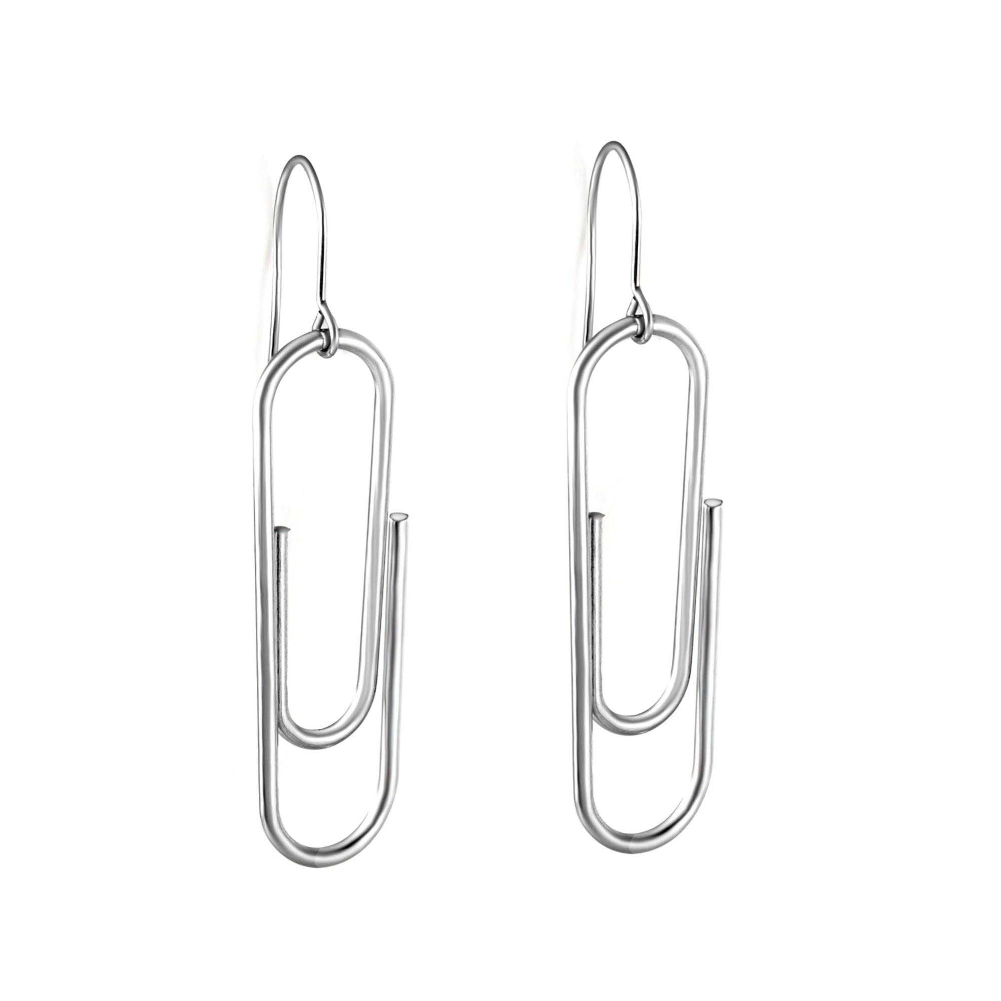 Paperclip Drop Earrings — Silver