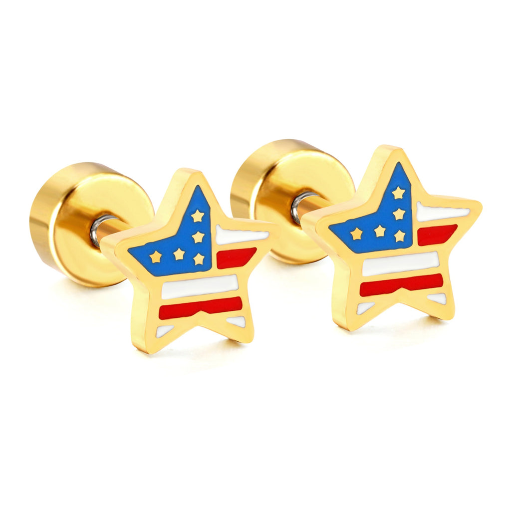 Americana Flag Star Stud Earrings — Gold