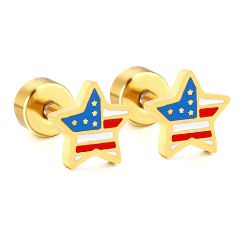 Americana Flag Star Stud Earrings — Gold