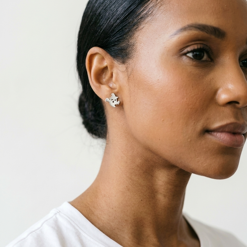 Halloween Ghost Stud Earrings — Silver | Waterproof | Oro & Glo