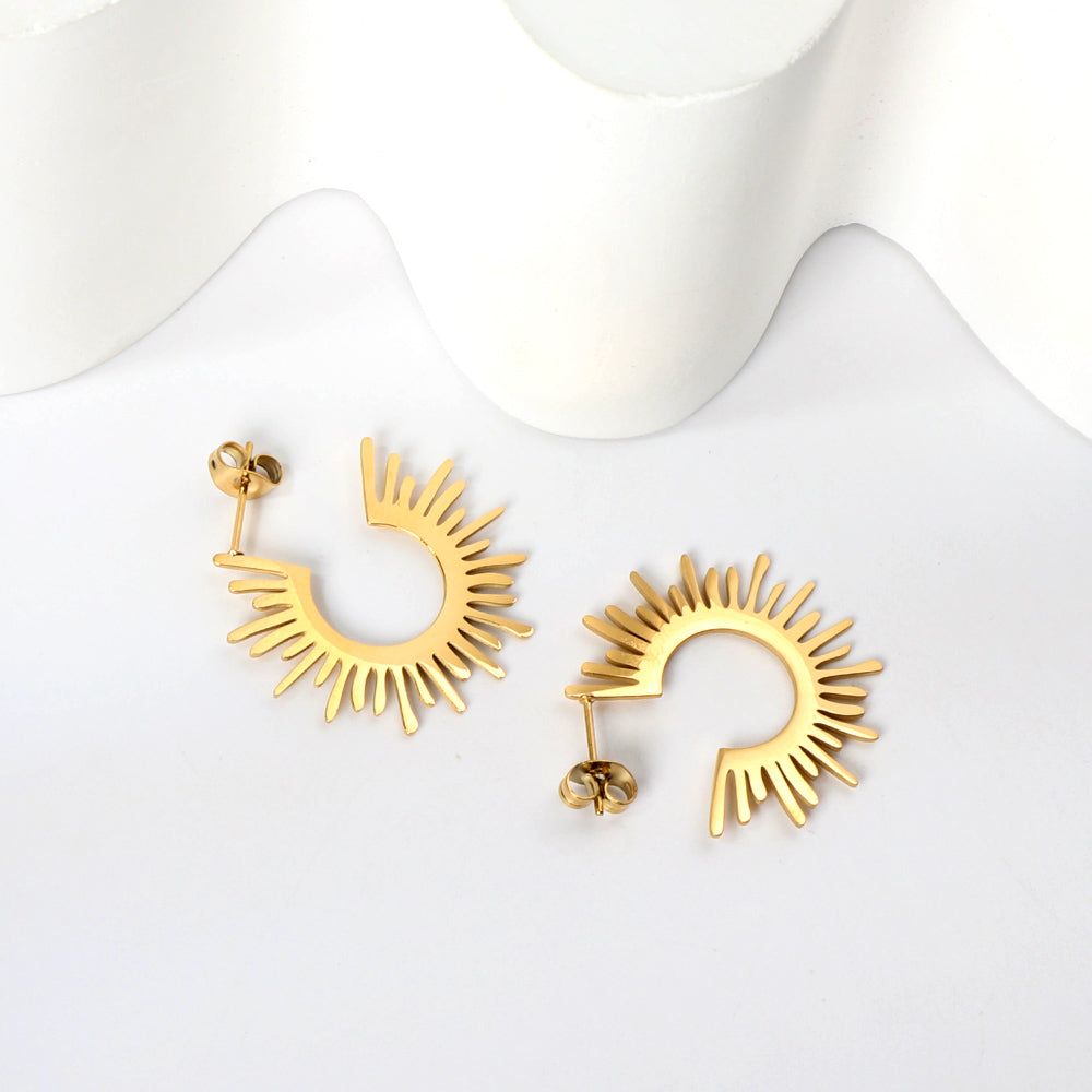 Sunburst Half-Hoop Earrings — Gold