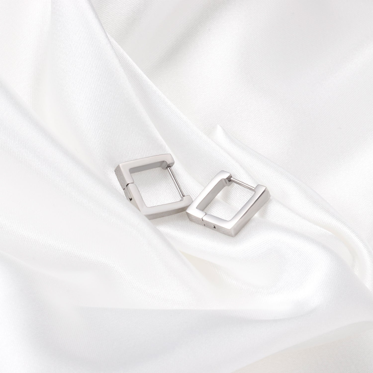 Square Huggie Hoops — Silver
