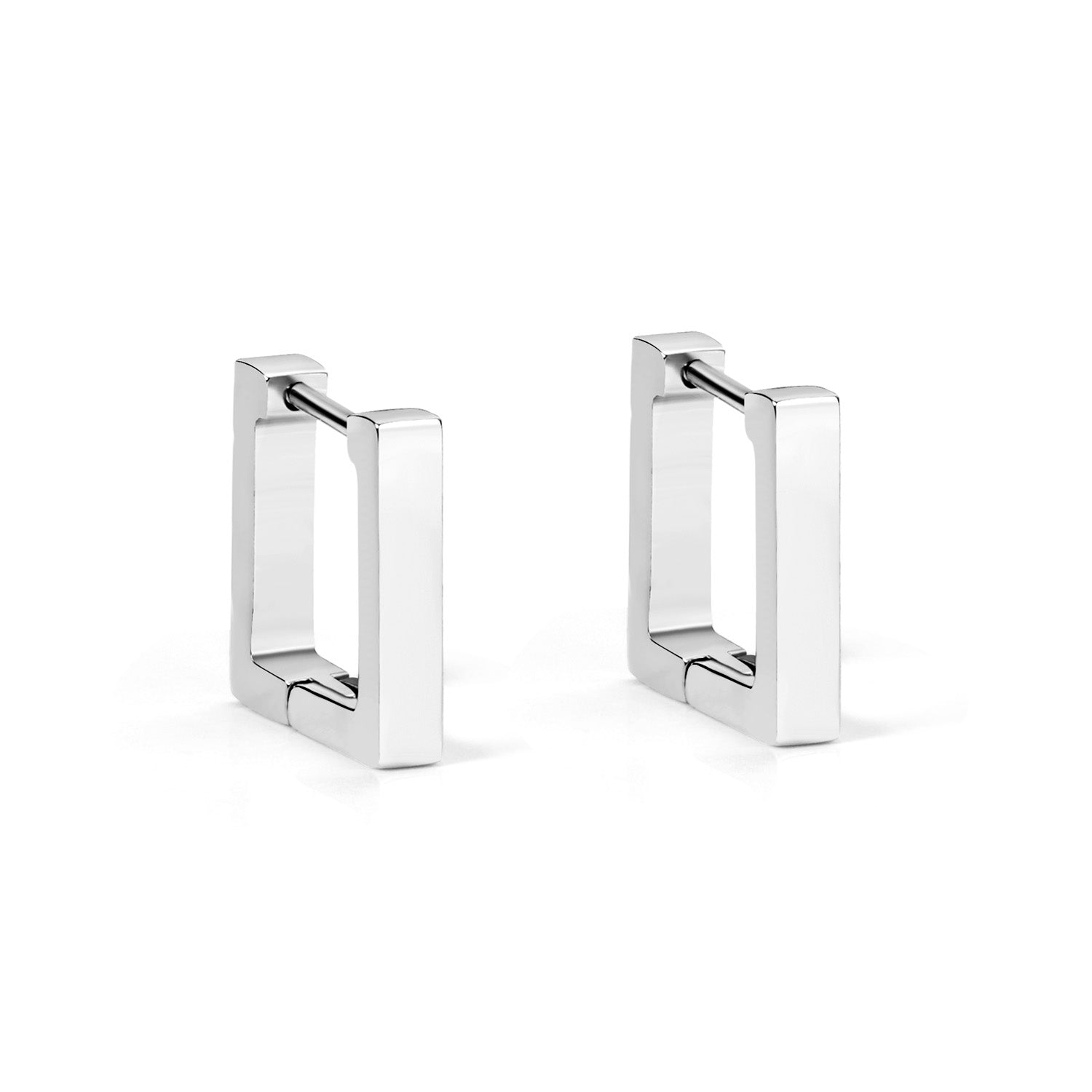 Square Huggie Hoops — Silver