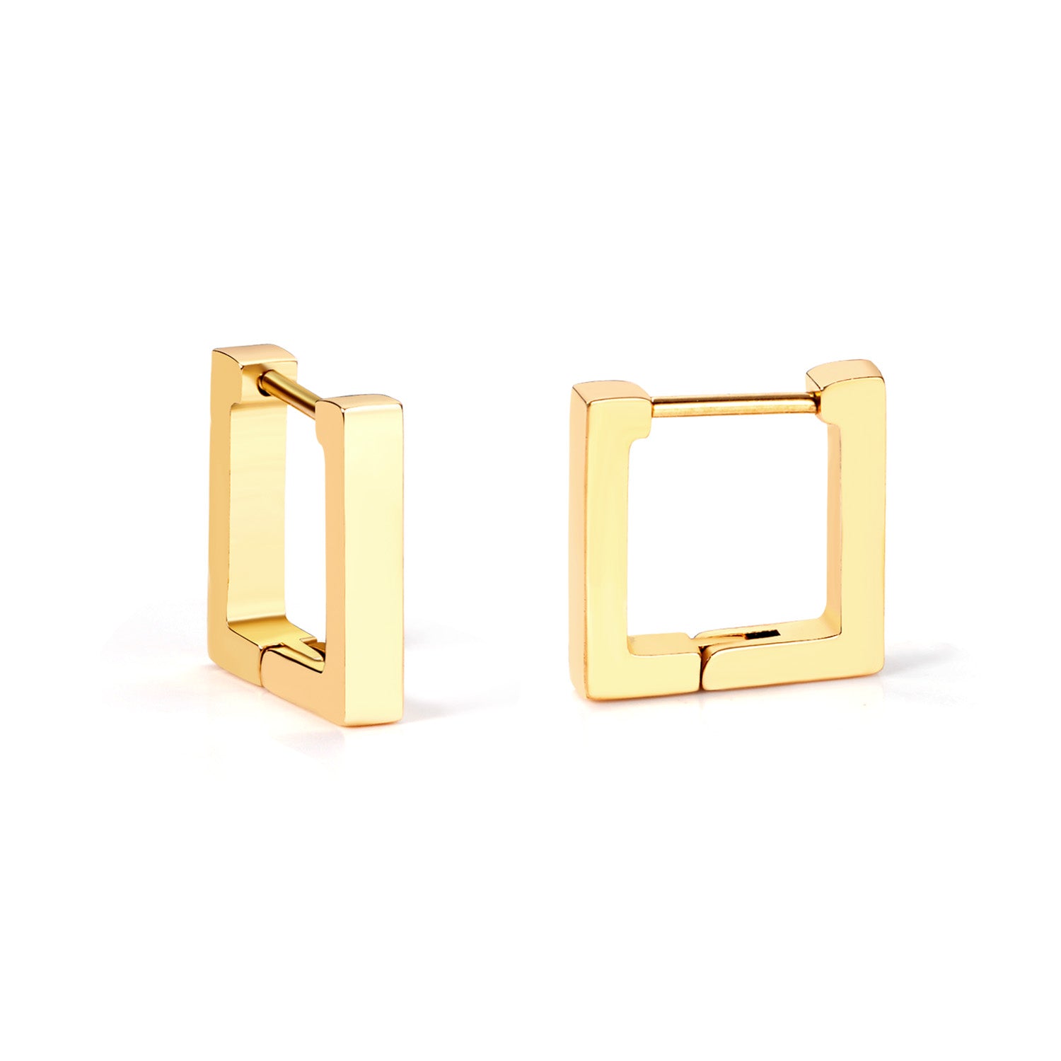 Square Huggie Hoops — Gold