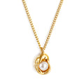 Pearl-in-Wave Pendant Necklace — Gold