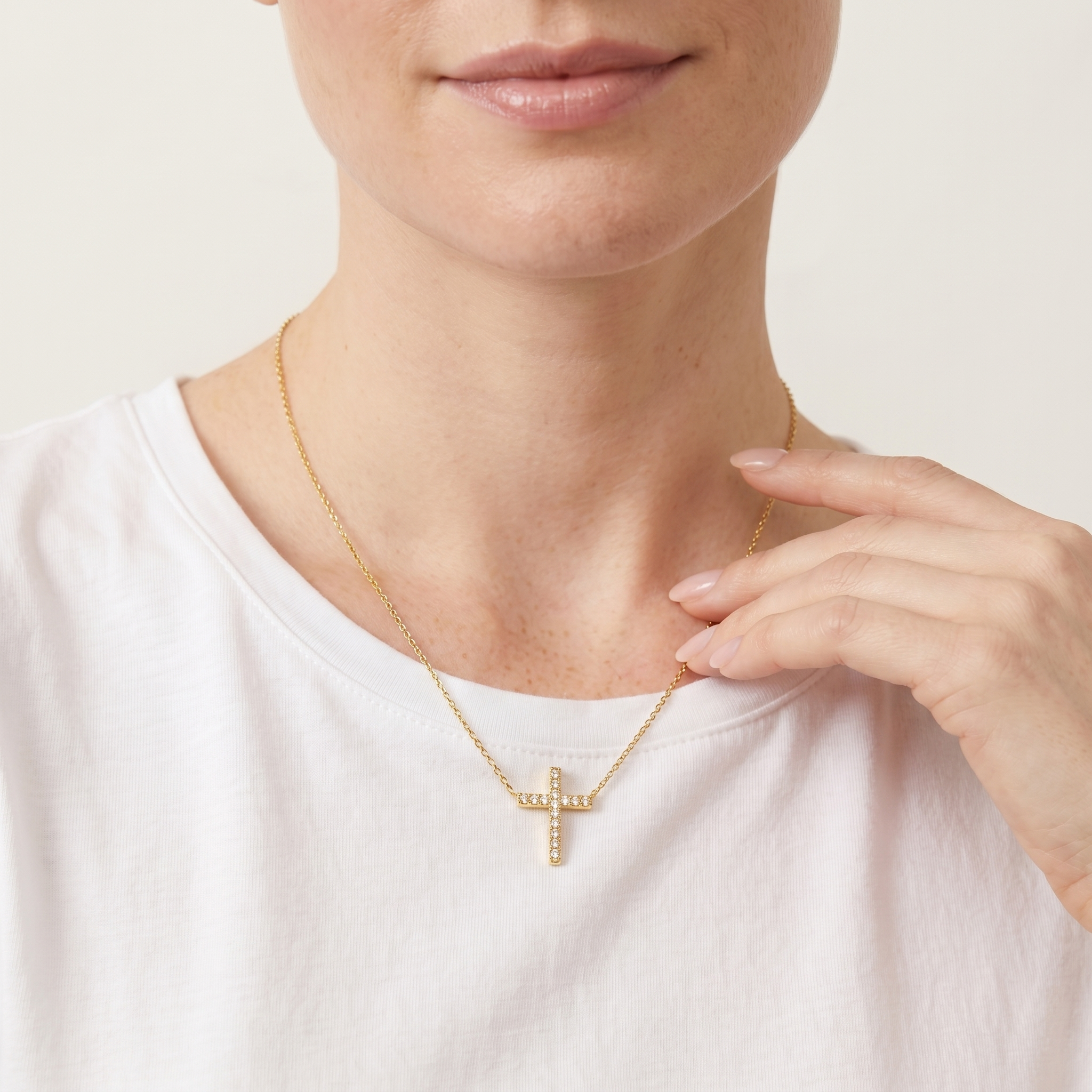 Pavé Cross Necklace — Gold
