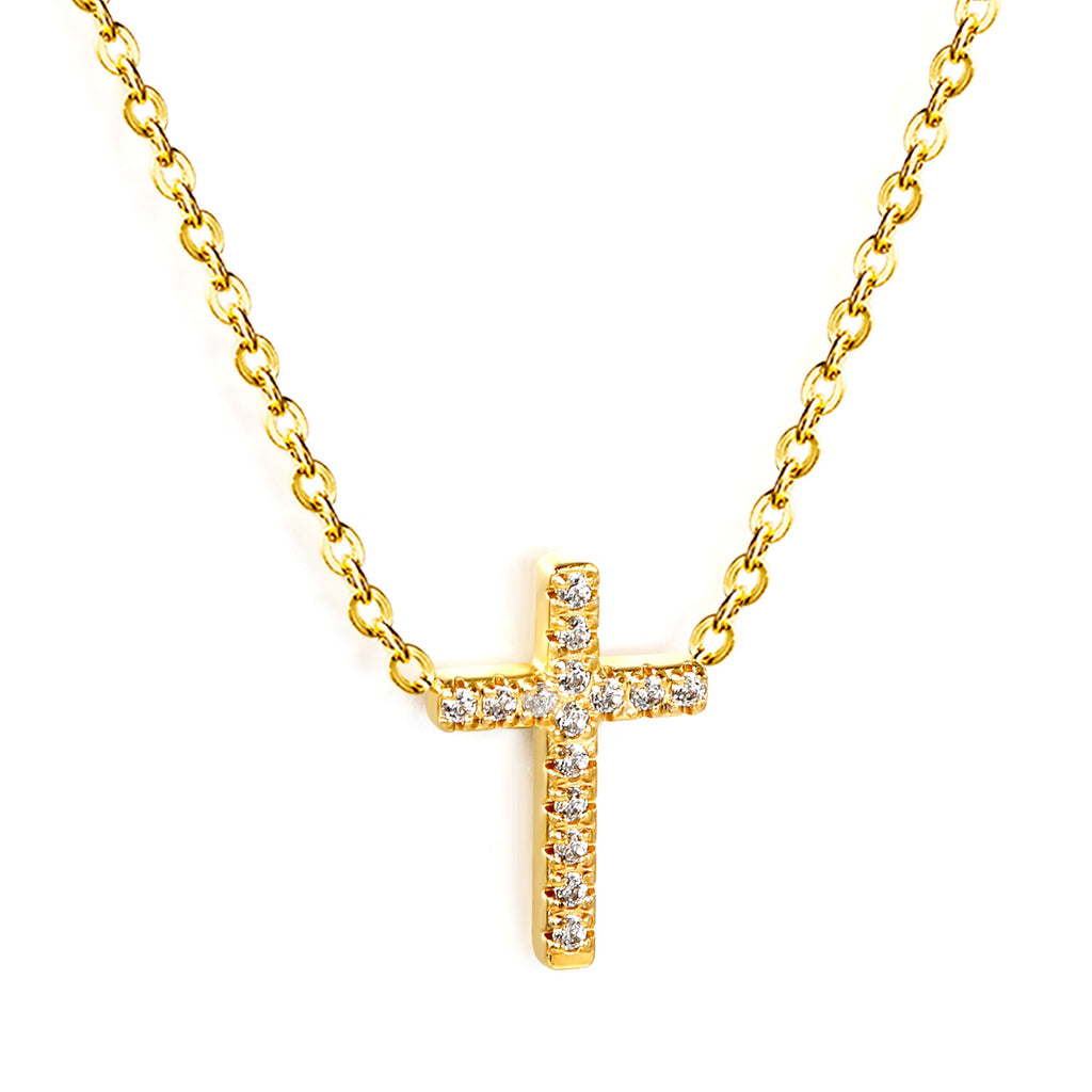Pavé Cross Necklace — Gold