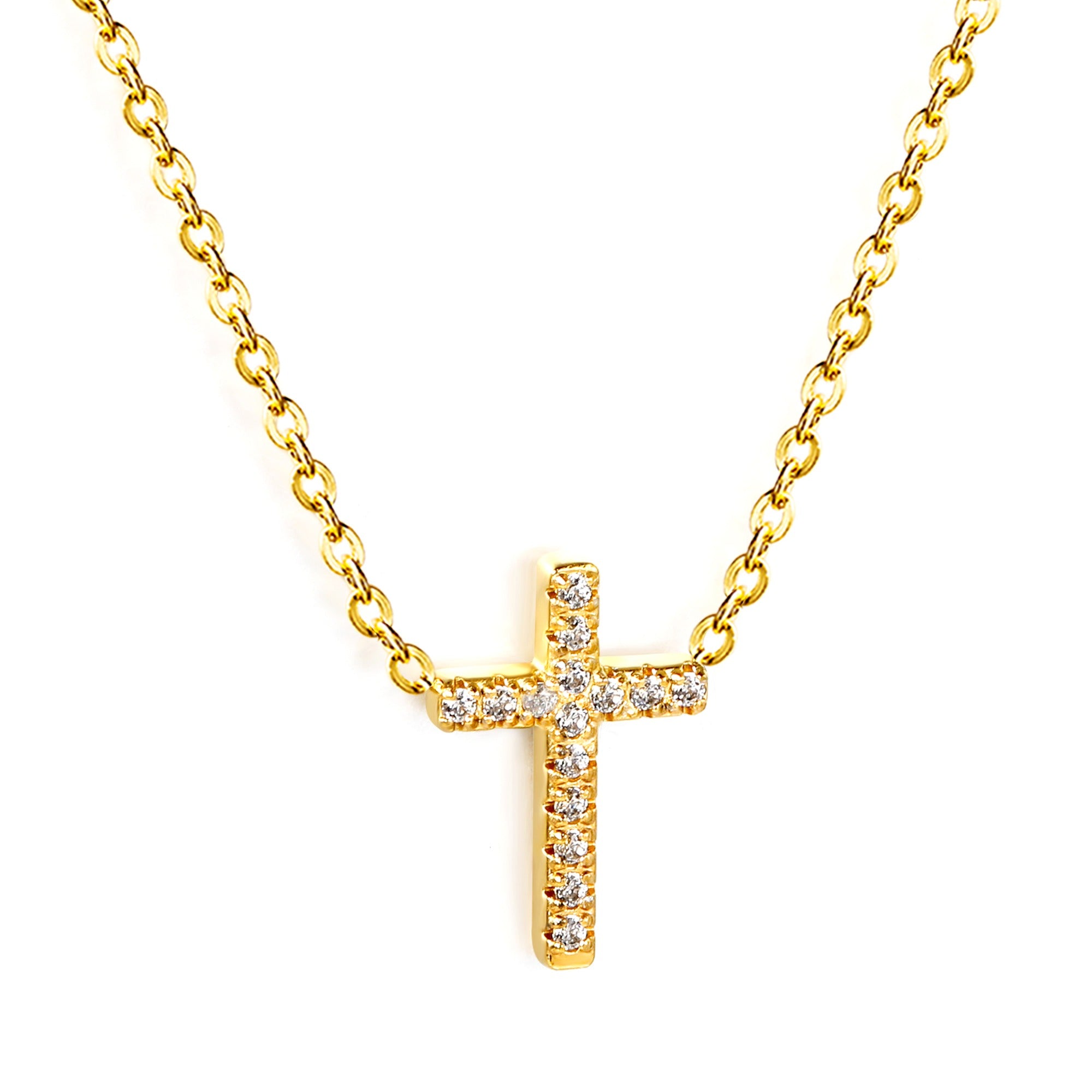 Pavé Cross Necklace — Gold