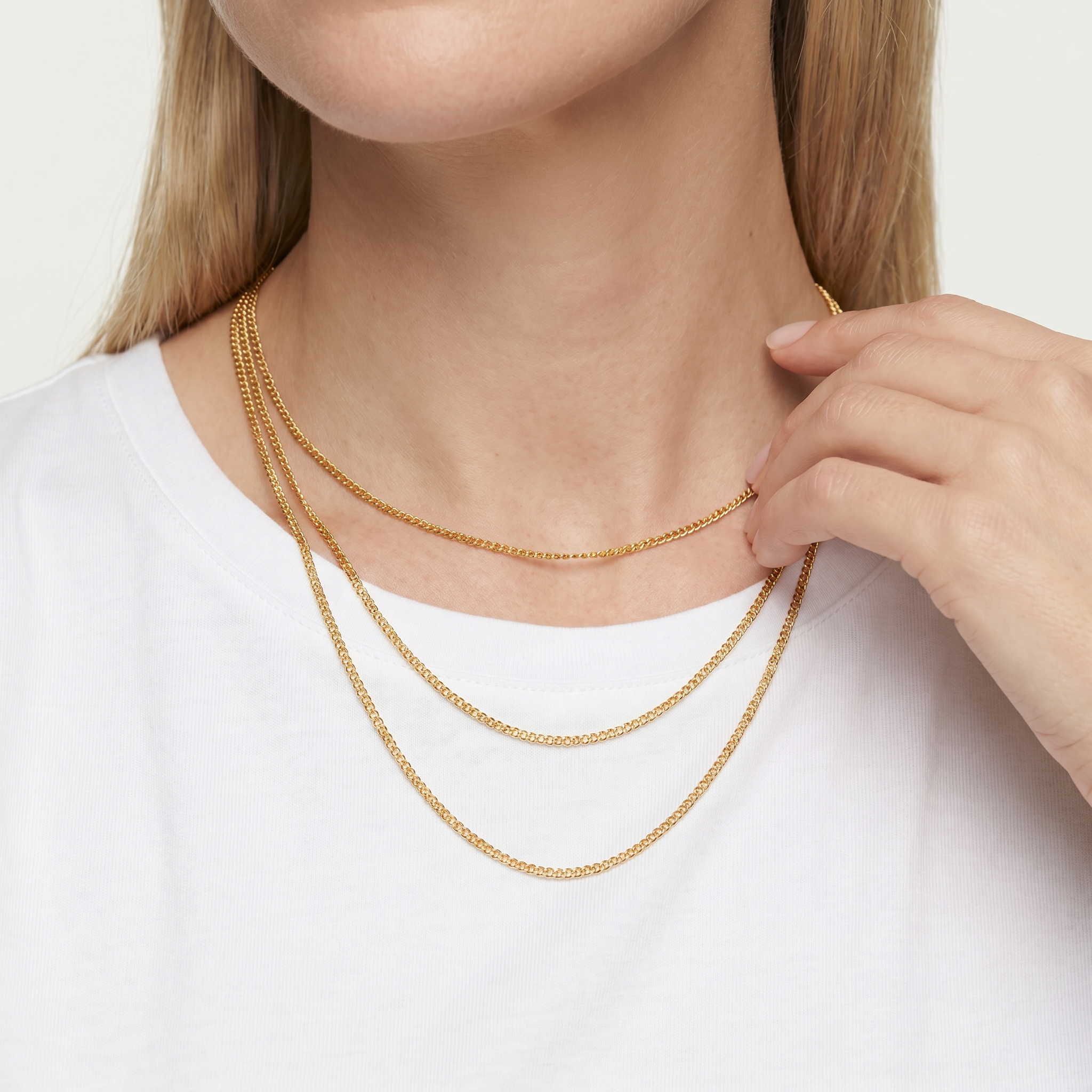 Triple-Layer Mirror Chain Necklace — Gold