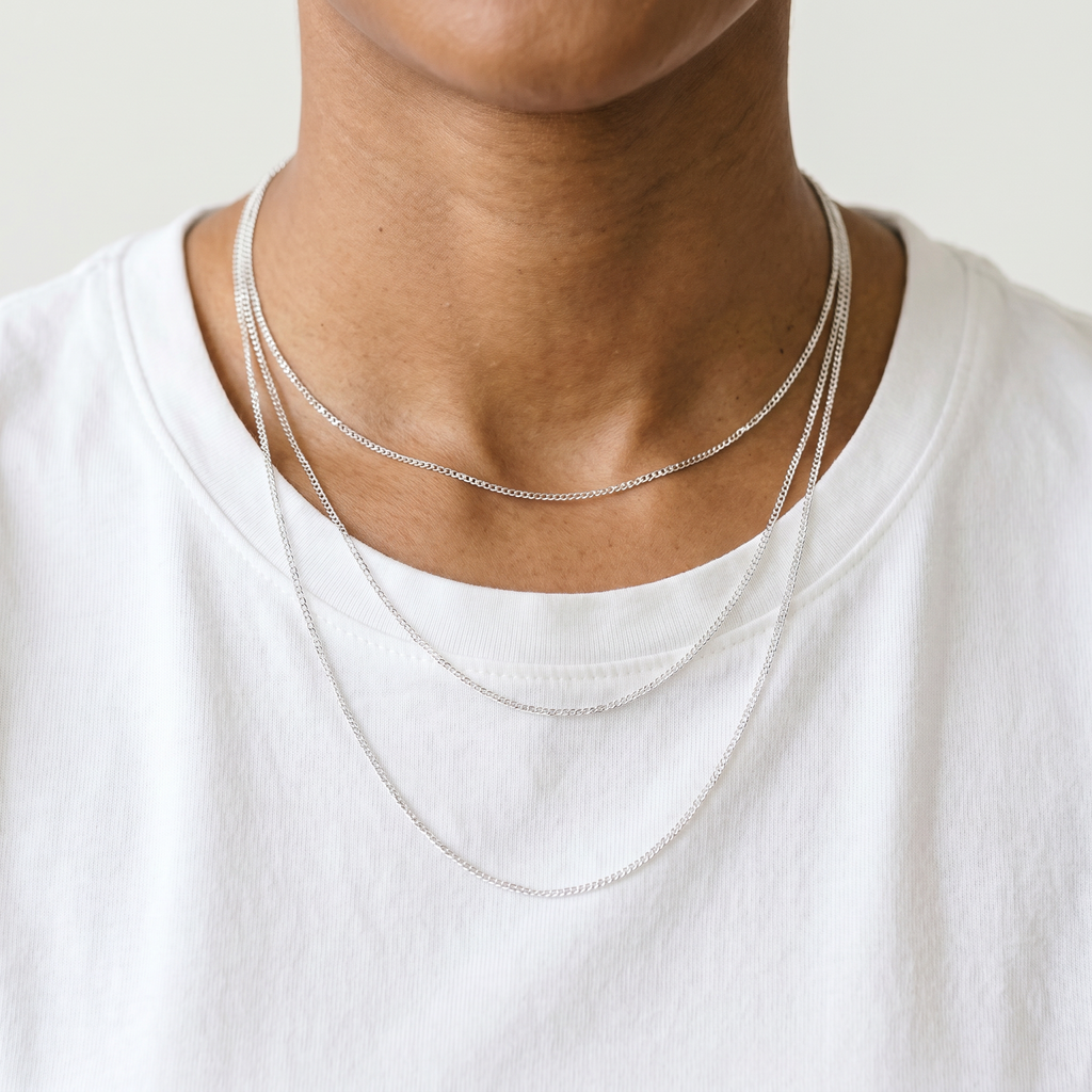 Triple-Layer Mirror Chain Necklace — Silver