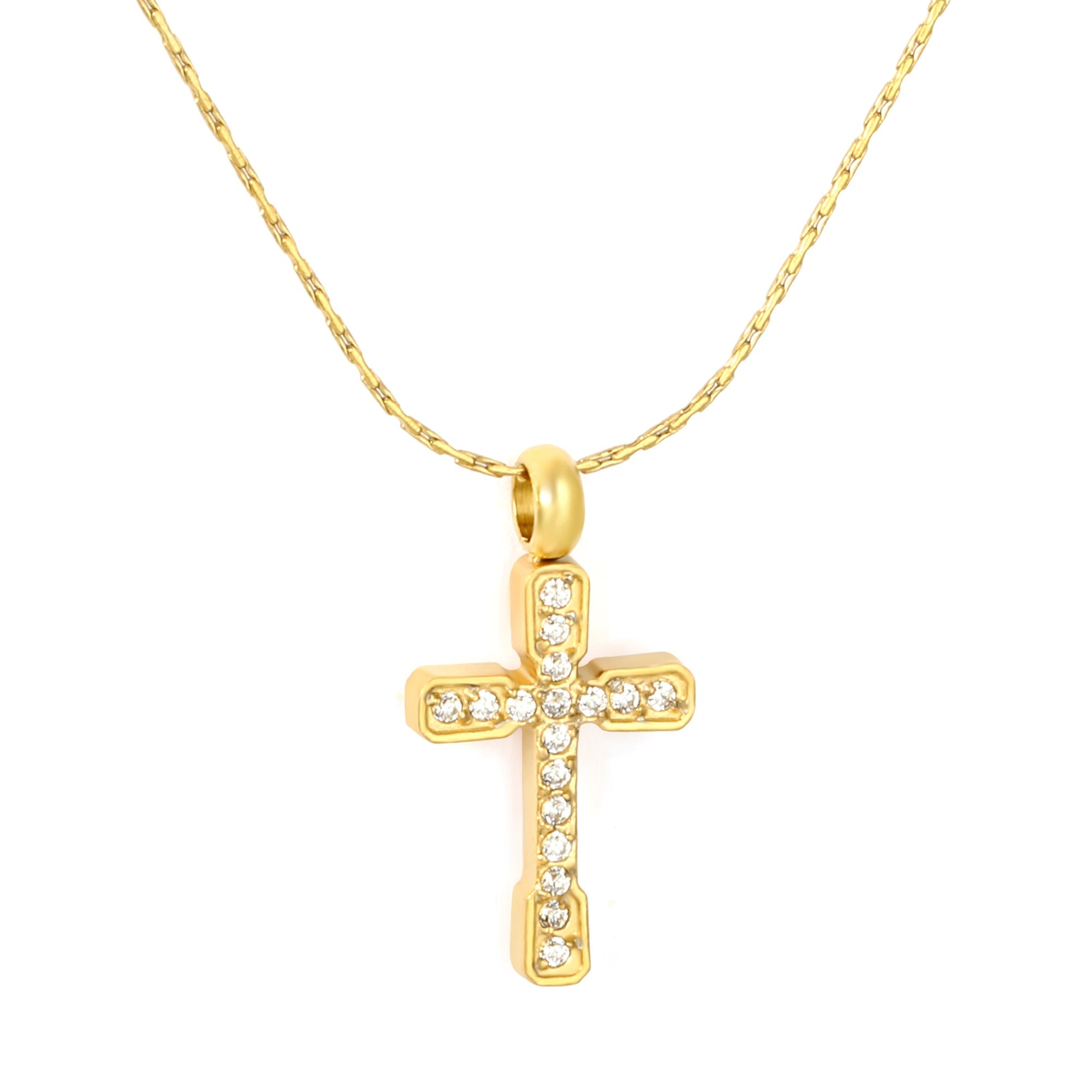 Bezel Cross Pendant Necklace — Gold