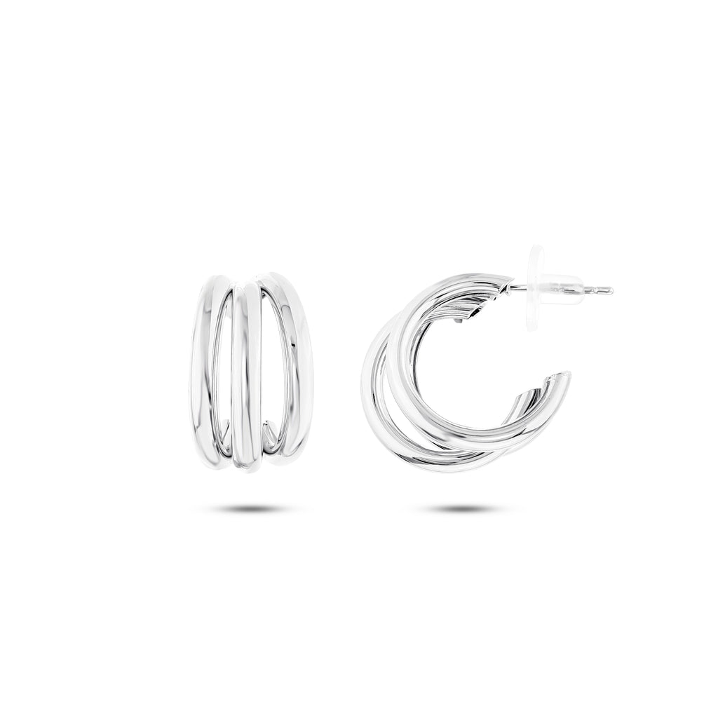 Three-Row Split Hoof Silver Earrings