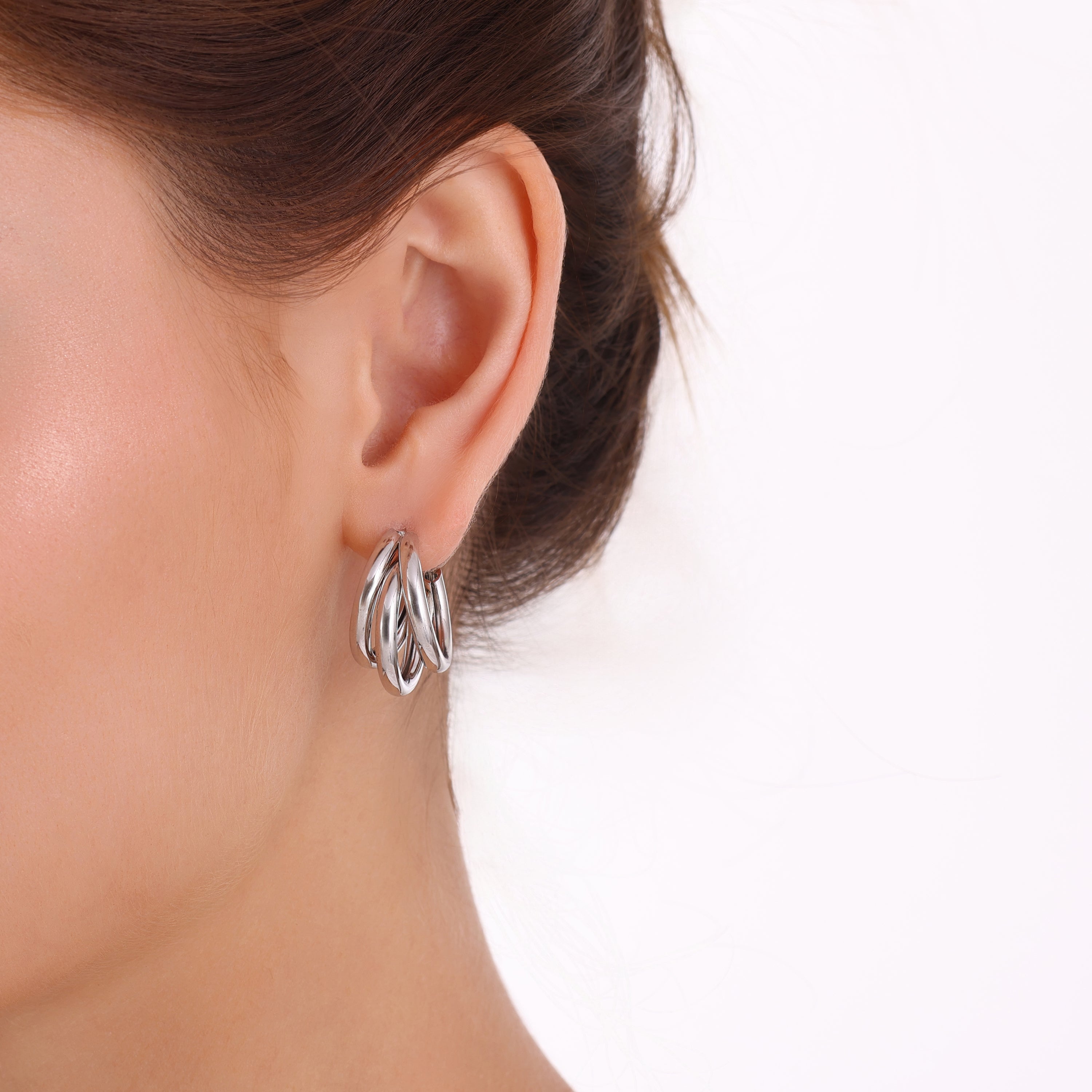 Three-Row Split Hoof Silver Earrings