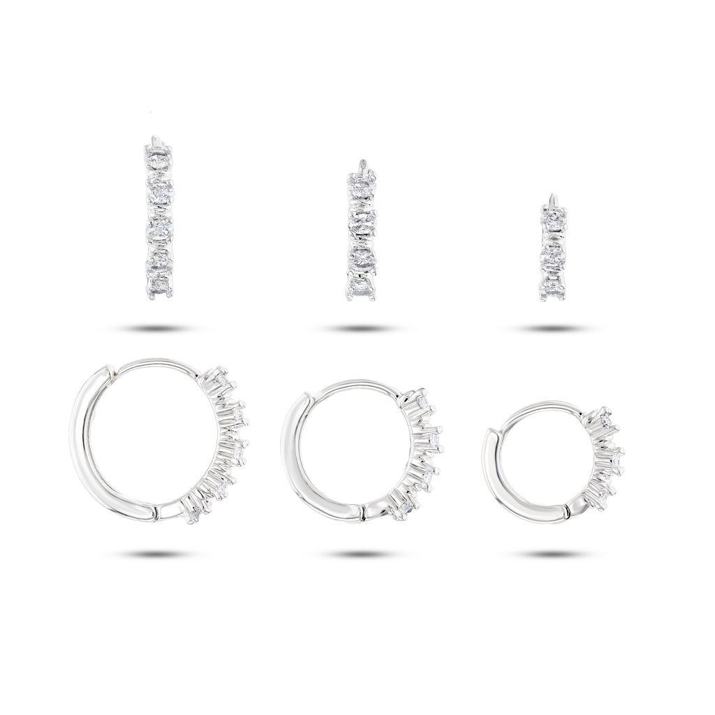 Three Piece Set Silver Earrings