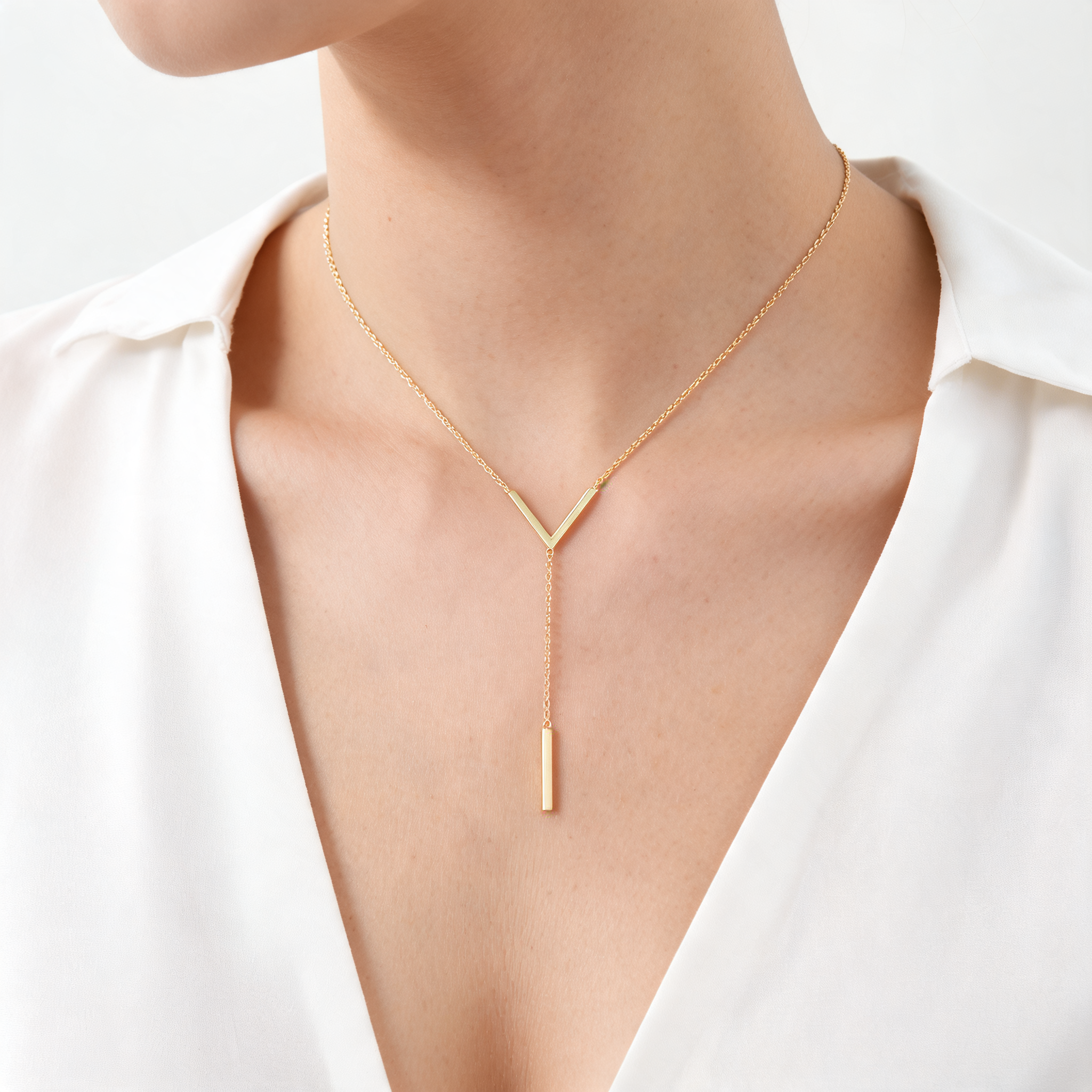 V-Lariat Drop Necklace — Gold