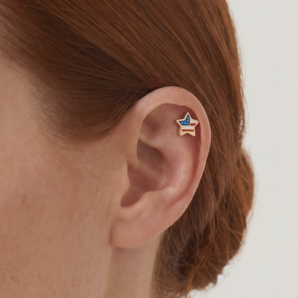 Americana Flag Star Stud Earrings — Gold