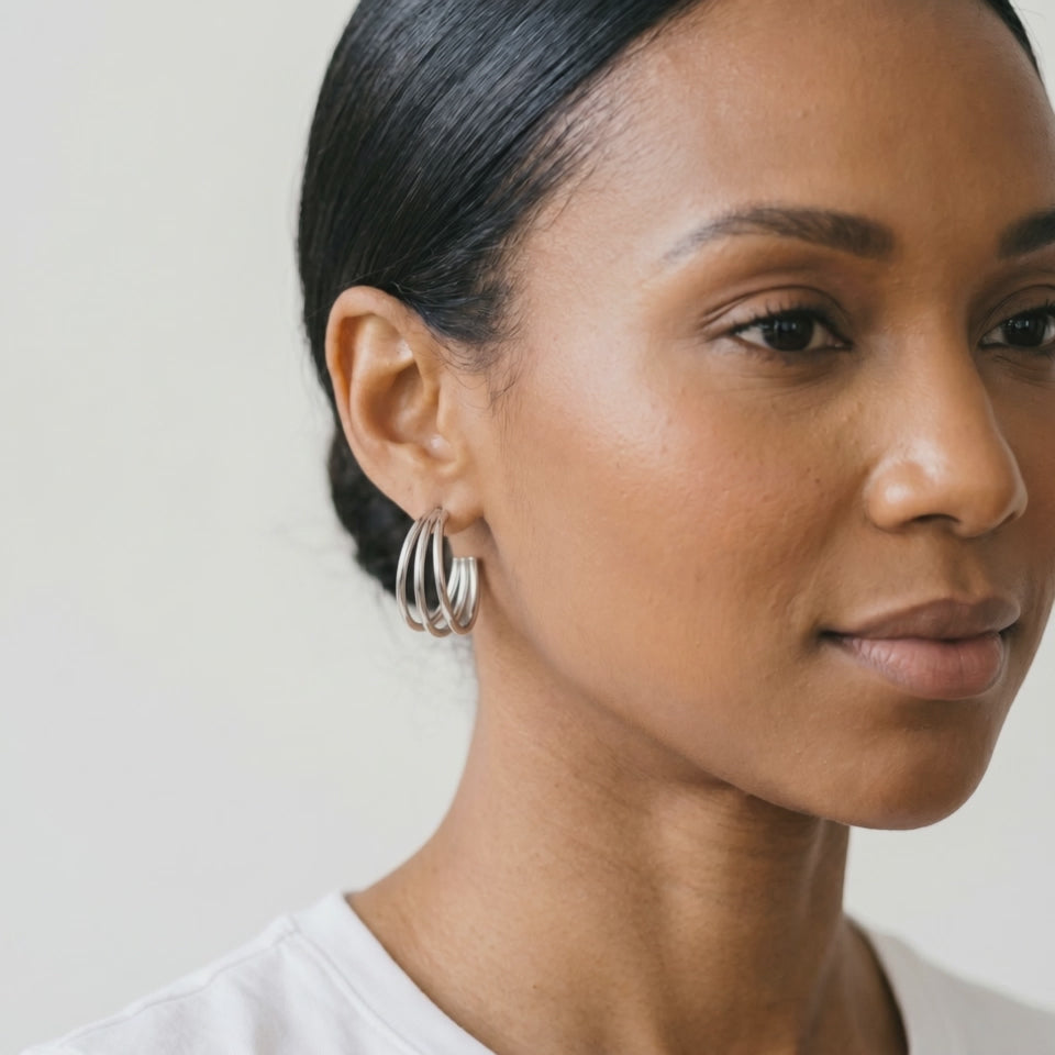 Triple Wire Hoop Earrings — Silver