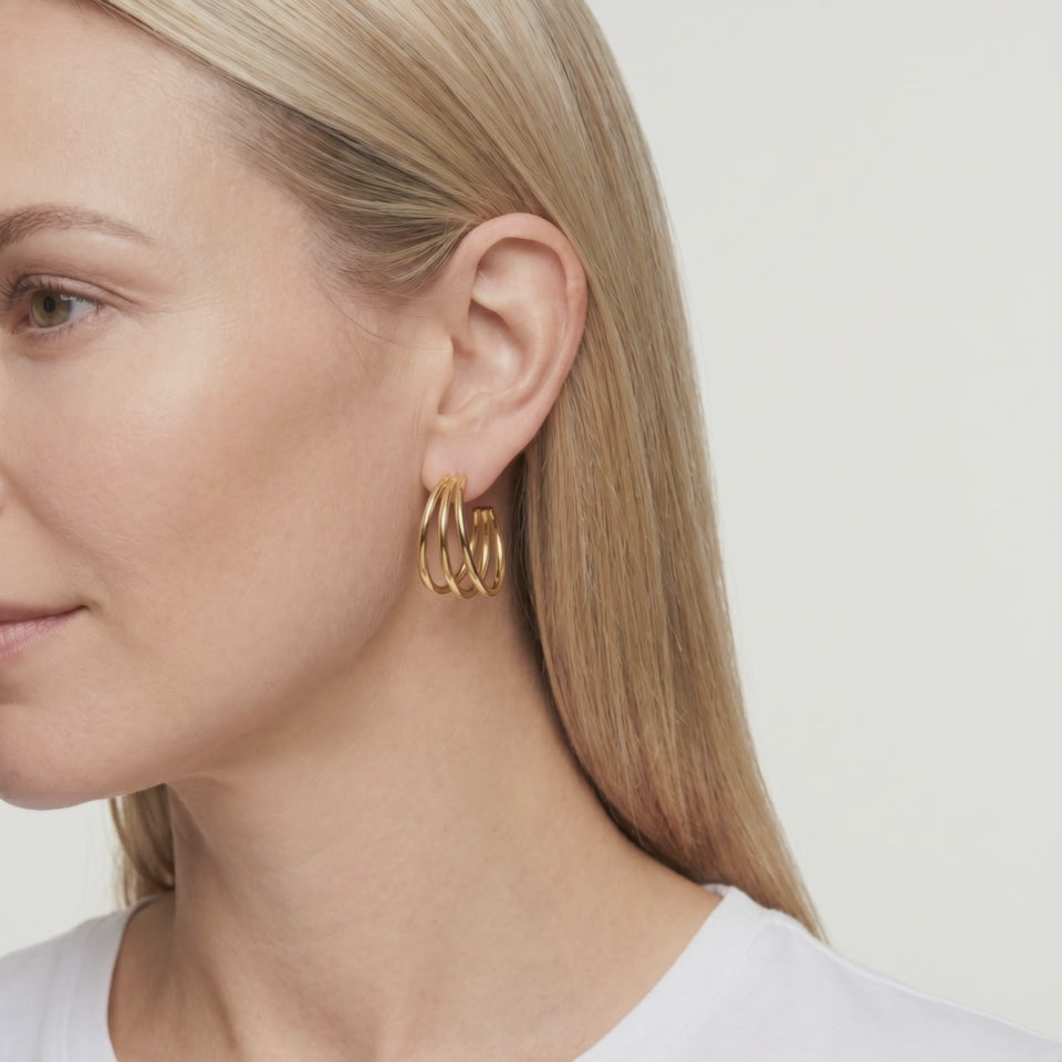Triple Wire Hoop Earrings — Gold