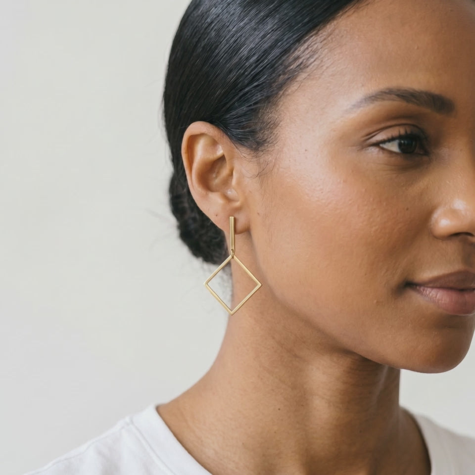 Diamond Frame Drop Earrings — Gold
