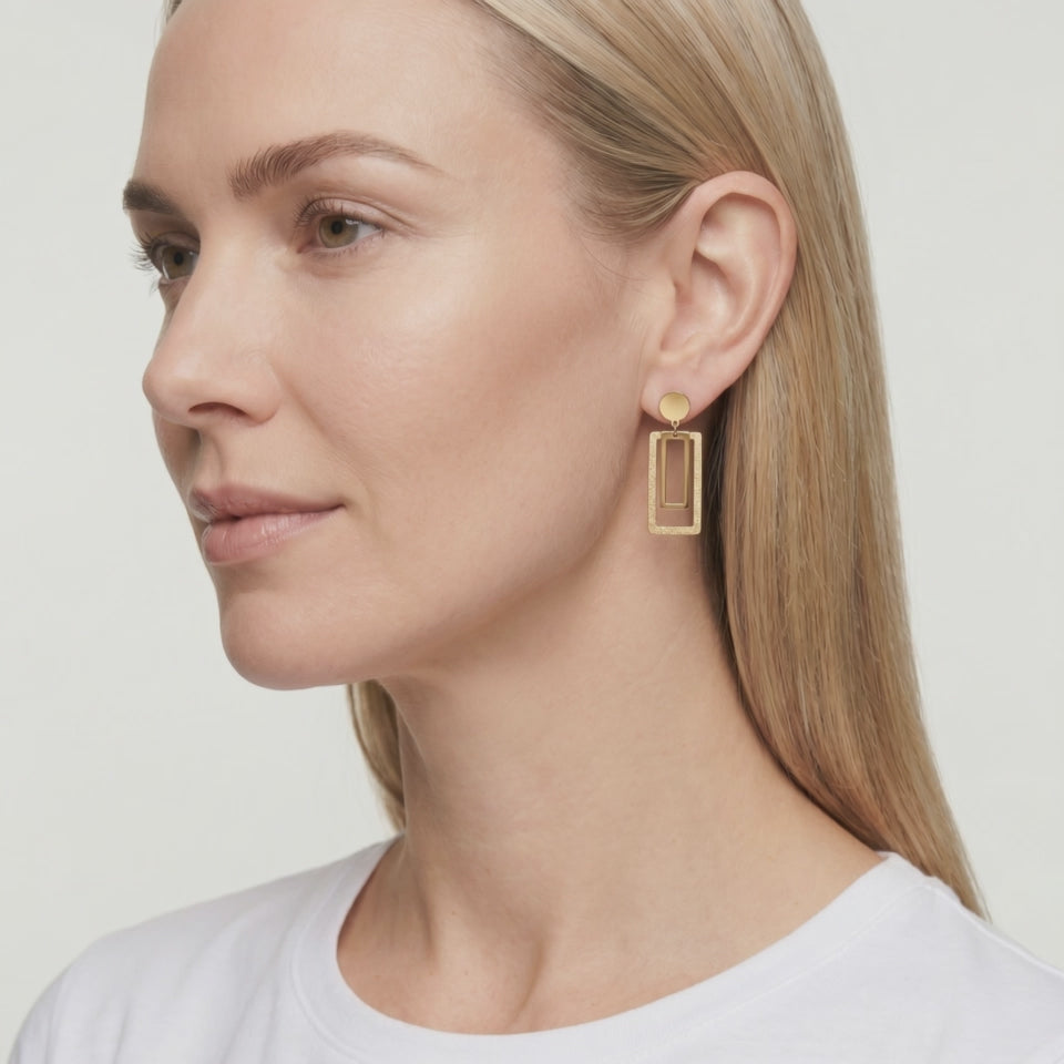 Sandblast Rectangle Drop Earrings — Gold